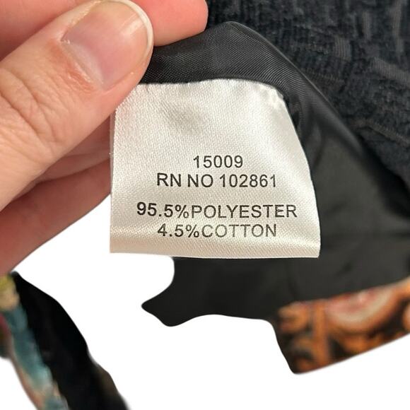 Adore Black Multicolor Abstract Print Button Up Textured Coat Womens Large - Picture 4 of 6